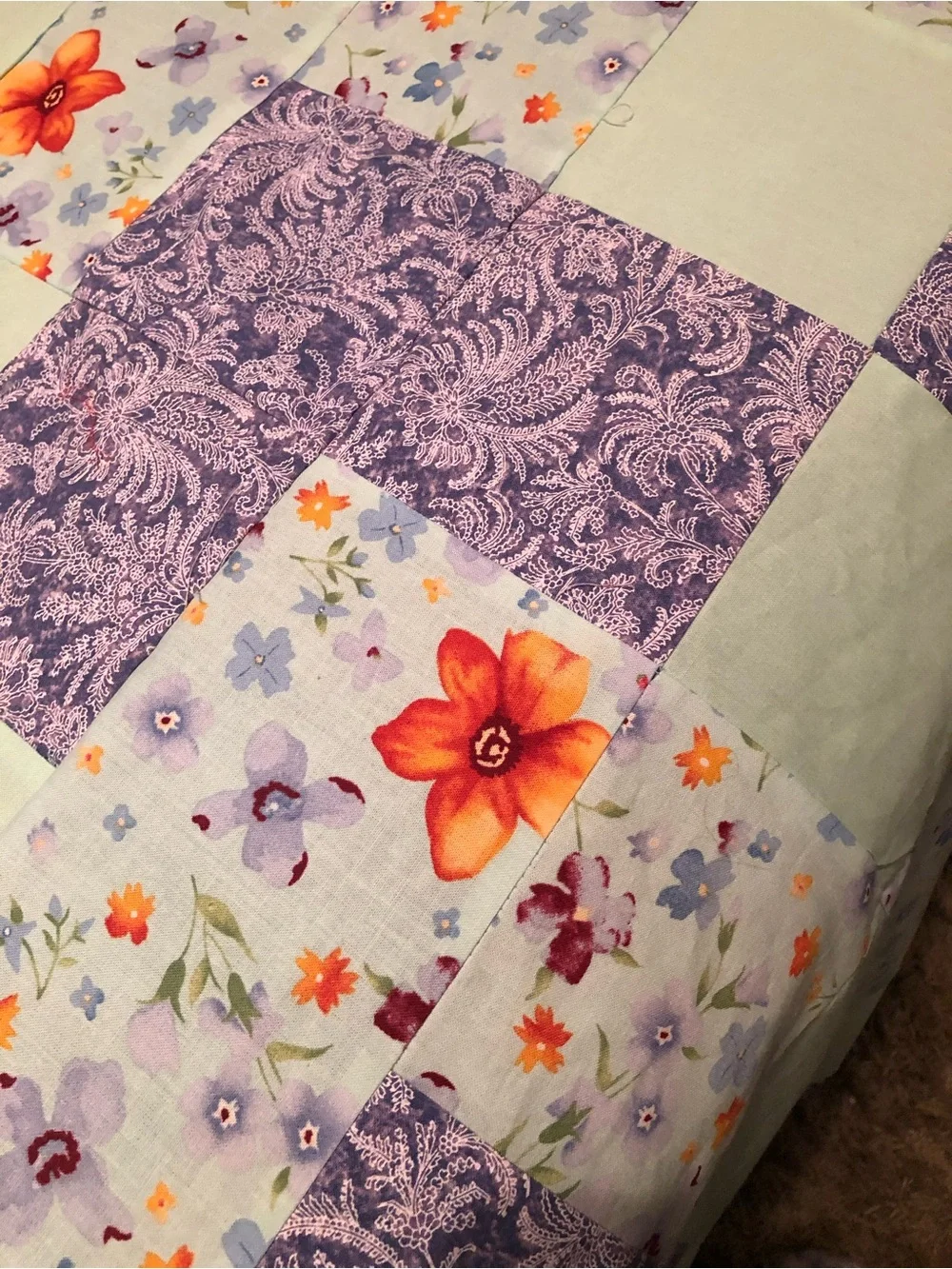 HAND PIECED  - ONE OF A KIND Lavender Floral Patchwork Quilt